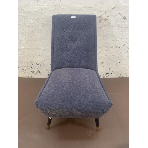 58 - A mid 20th century blue fabric upholstered bedroom chair on atomic supports - approx. 84cm high x 55... 