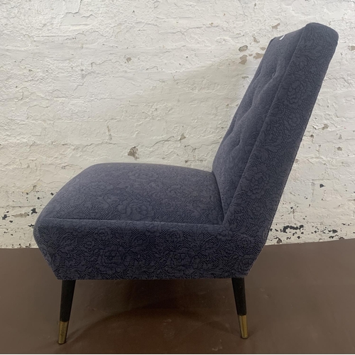 58 - A mid 20th century blue fabric upholstered bedroom chair on atomic supports - approx. 84cm high x 55... 