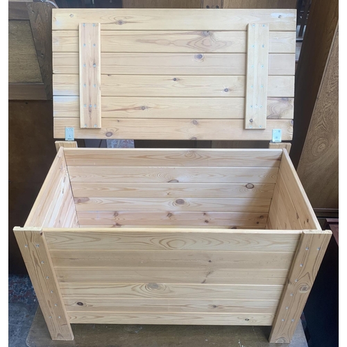 61 - Two blanket boxes, one pine - approx. 52cm high x 79cm wide x 42cm deep and one beech and plywood - ... 