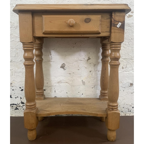 63 - A Victorian style pine single drawer two tier side table - approx. 82cm high x 61cm wide x 34cm deep