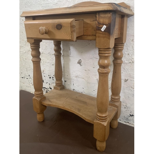 63 - A Victorian style pine single drawer two tier side table - approx. 82cm high x 61cm wide x 34cm deep