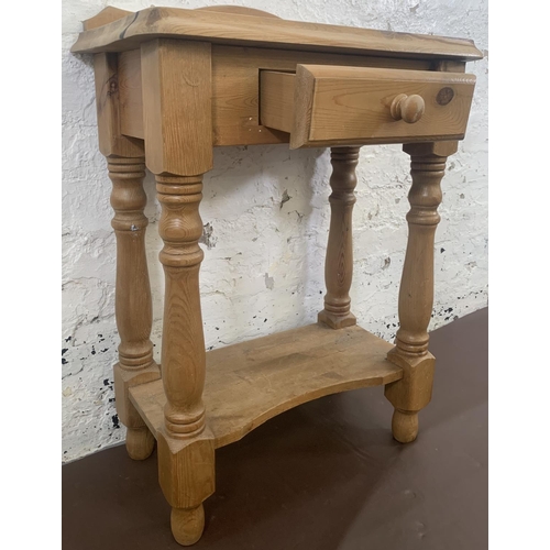 63 - A Victorian style pine single drawer two tier side table - approx. 82cm high x 61cm wide x 34cm deep