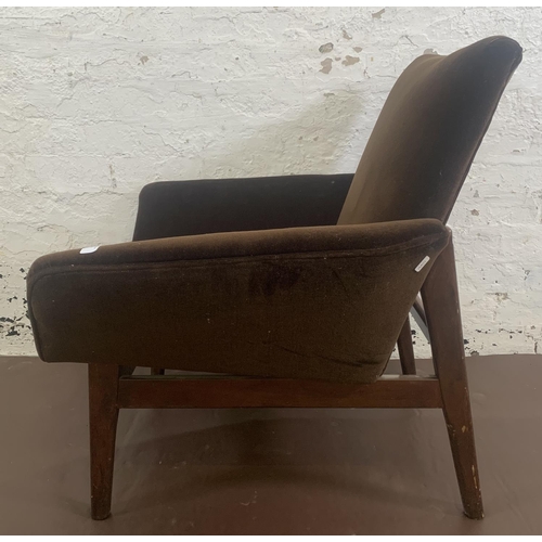 67 - A mid 20th century Parker Knoll PK908/9/10 teak and brown fabric upholstered armchair