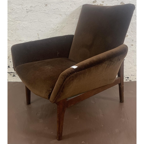 67 - A mid 20th century Parker Knoll PK908/9/10 teak and brown fabric upholstered armchair