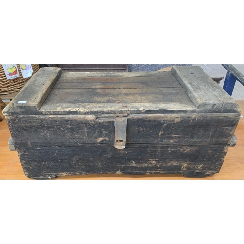 70 - A 19th century stained pine toolbox/storage chest - approx. 33cm high x 79cm wide x 35cm deep