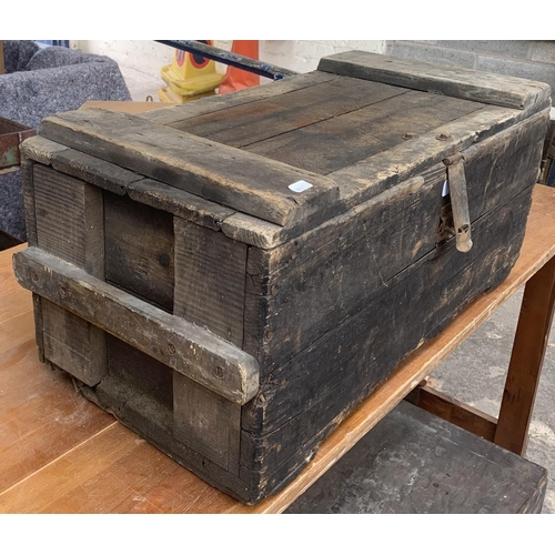 70 - A 19th century stained pine toolbox/storage chest - approx. 33cm high x 79cm wide x 35cm deep