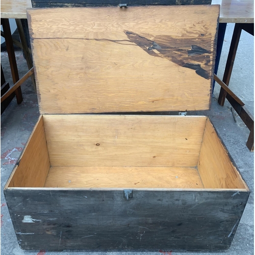 71 - A mid 20th century stained plywood toolbox/storage chest - approx. 35cm high x 78cm wide x 46cm deep