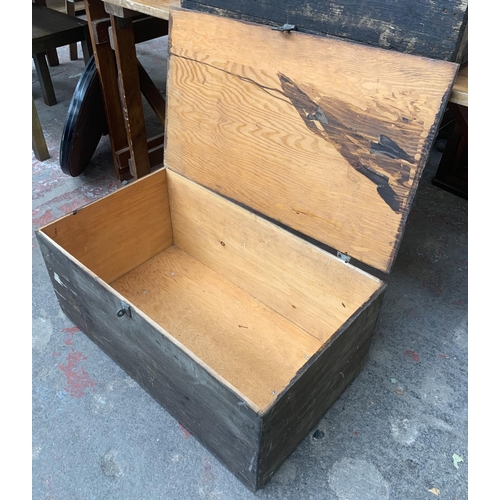 71 - A mid 20th century stained plywood toolbox/storage chest - approx. 35cm high x 78cm wide x 46cm deep