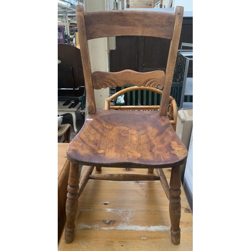 74 - Four pieces of furniture, one late 19th/early 20th century elm and beech dining chair, one pine side... 