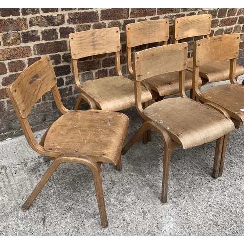 81 - Seven mid 20th century beech and plywood stacking chairs