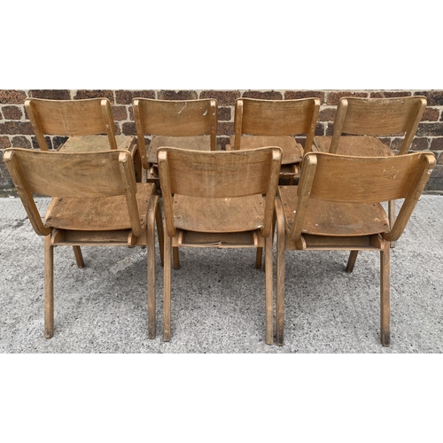 81 - Seven mid 20th century beech and plywood stacking chairs