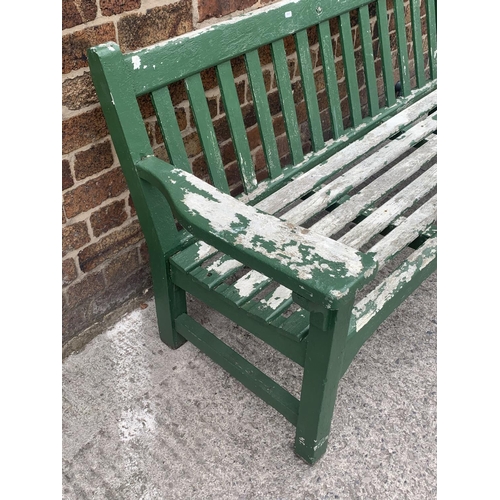 82 - A green painted wooden slatted garden bench - approx. 83cm high x 166cm wide x 65cm deep