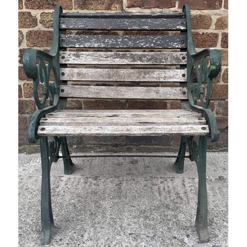 83 - A cast iron and wooden slatted garden armchair - approx. 78cm high x 62cm wide x 60cm deep