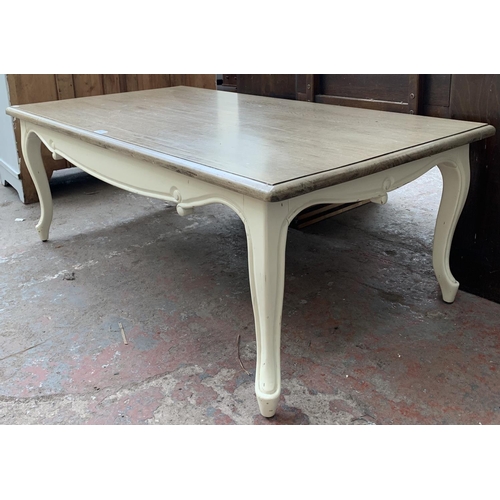 86 - A French Louis XV style hardwood and white painted rectangular coffee table - approx. 47cm high x 70... 