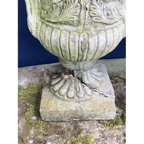 97 - A pair of cast stone urn pedestal garden planters - approx. 48cm high x 38cm diameter