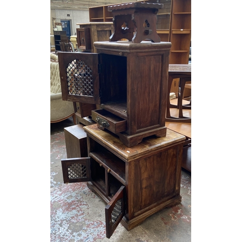 105 - Six pieces of modern furniture, one Indian sheesham wood two door media stand, one Indian sheesham w... 