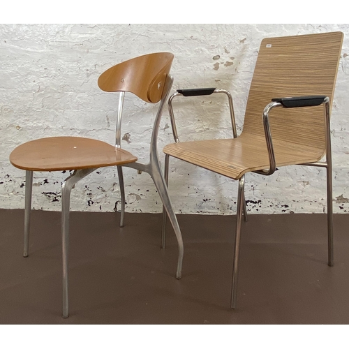 109 - Two bentwood and chrome plated dining chairs, one mid 20th century and one modern