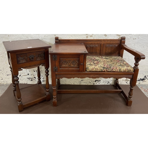 117 - Two pieces of Old Charm carved oak furniture, one telephone table - approx. 75cm high x 92cm wide x ... 