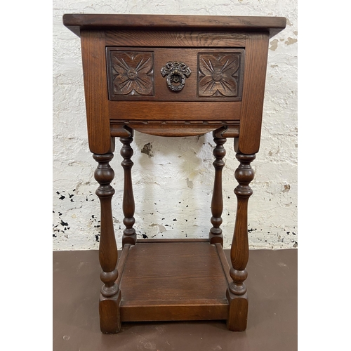 117 - Two pieces of Old Charm carved oak furniture, one telephone table - approx. 75cm high x 92cm wide x ... 