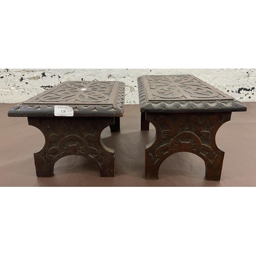 118 - Two late 19th/early 20th century carved oak stools - largest approx. 18cm high x 24cm wide x 37cm lo... 