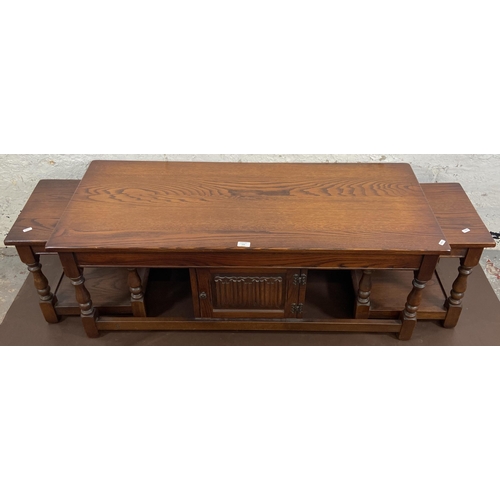 122 - An Old Charm carved oak nest of three tables - approx. 46cm high x 51cm wide x 122cm long