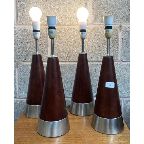 13 - Four modern hardwood and brushed steel touch sensitive table lamps - approx. 47cm high