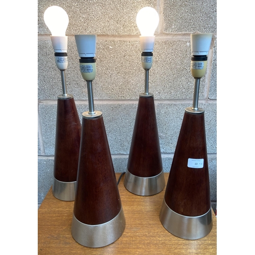 13 - Four modern hardwood and brushed steel touch sensitive table lamps - approx. 47cm high