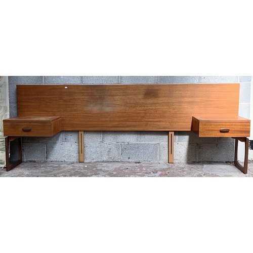 17 - A mid 20th century G Plan Quadrille teak headboard with two fitted bedside tables - approx. 92cm hig... 