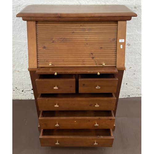 30 - A pine roll top bureau - approx. 117cm high x 87cm wide x 42cm deep