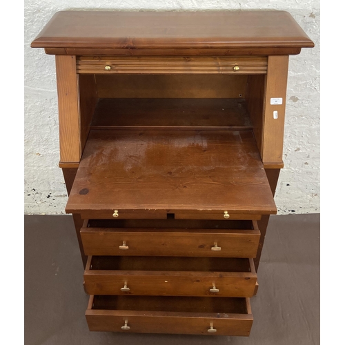 30 - A pine roll top bureau - approx. 117cm high x 87cm wide x 42cm deep