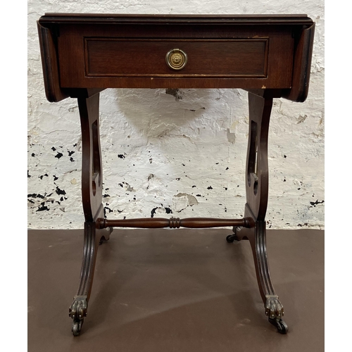 43 - A J. Sydney Smith mahogany drop leaf lyre end side table - approx. 55cm high x 66cm wide x 40cm deep