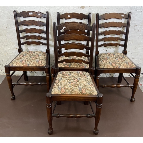 48 - Four 18th century style elm and beech ladder back dining chairs