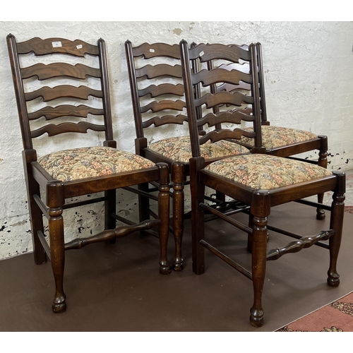 48 - Four 18th century style elm and beech ladder back dining chairs