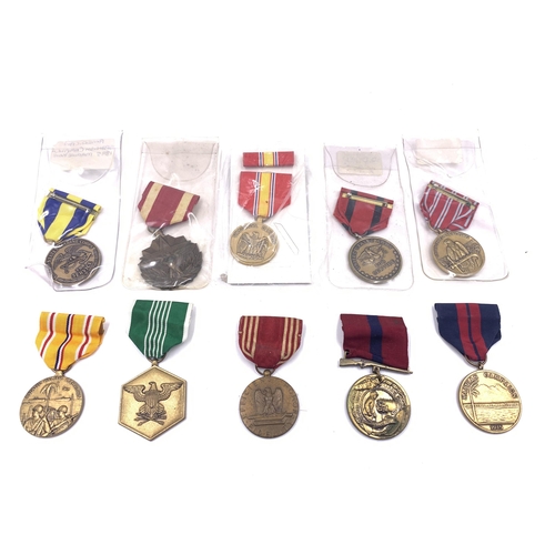 2219 - Ten American medals to include WWII Marine Corps Fidelity Zeal Obedience, Army Commendation, Asiatic... 