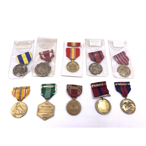 2219 - Ten American medals to include WWII Marine Corps Fidelity Zeal Obedience, Army Commendation, Asiatic... 