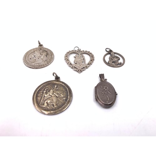 2092 - Five .925 sterling silver and white metal pendants to include sterling silver photo locket, silver S... 