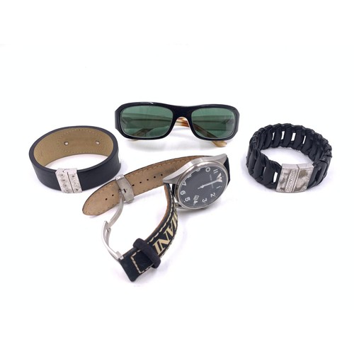 2095E - Four Emporio Armani items, one AR-0506 quartz wristwatch, two leather bracelets with .925 silver cla... 