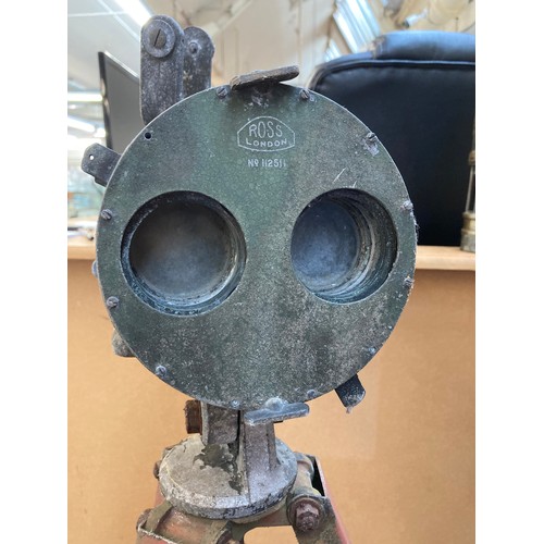 604 - A pair of Ross of London 7x50 gun sight binoculars - No. 112511 on original adjustable tripod stand ... 