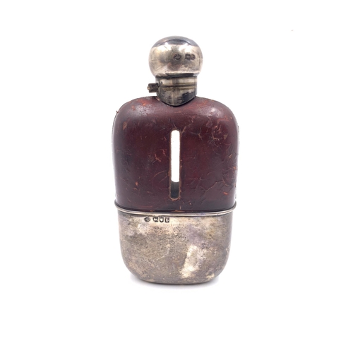 2096 - An Edwardian glass and leather hip flask with William Hutton & Sons Ltd hallmarked Birmingham silver... 