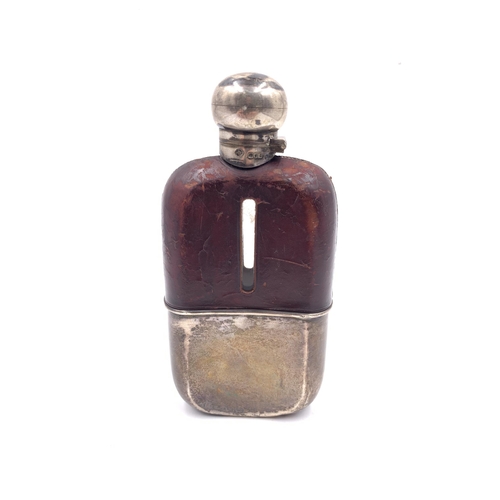 2096 - An Edwardian glass and leather hip flask with William Hutton & Sons Ltd hallmarked Birmingham silver... 