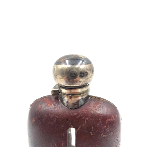 2096 - An Edwardian glass and leather hip flask with William Hutton & Sons Ltd hallmarked Birmingham silver... 