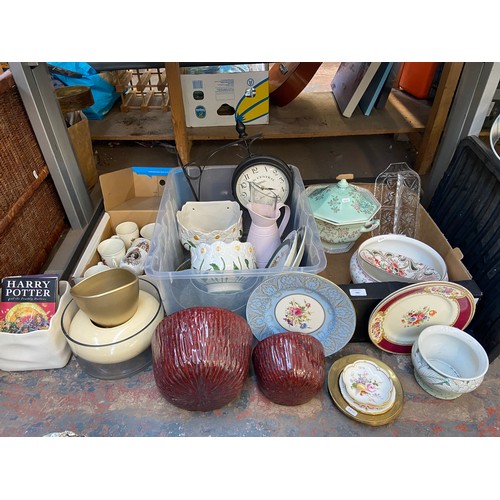 980 - Three boxes containing Wedgwood Bianca tureen, Royal Worcester plate, Calyx Ware tureen etc.