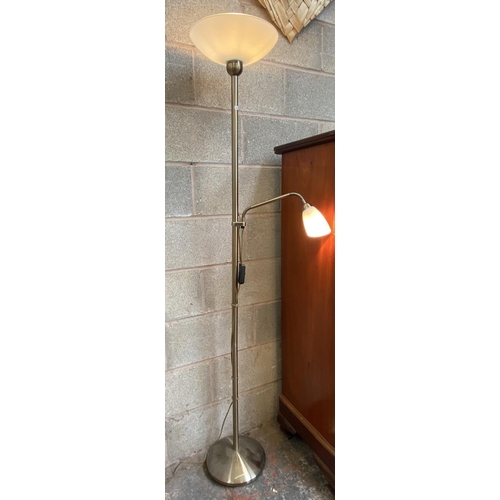 24 - A Lloytron L-896 brushed brass effect uplighter floor lamp - approx. 181cm high