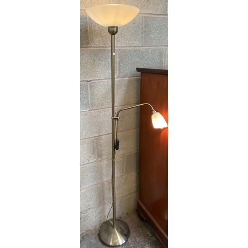 24 - A Lloytron L-896 brushed brass effect uplighter floor lamp - approx. 181cm high