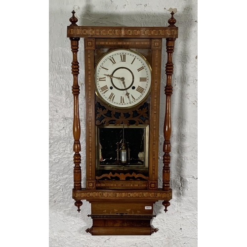 239 - A Victorian Tunbridge ware walnut cased chiming wall clock - approx. 88cm high x 36cm wide