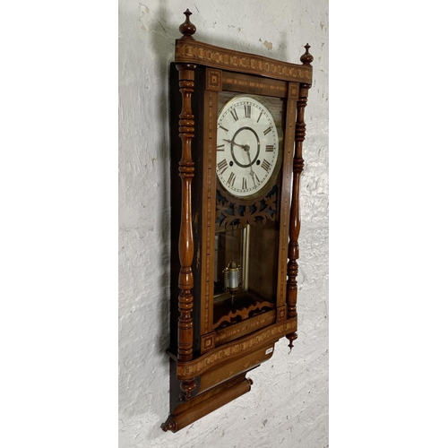 239 - A Victorian Tunbridge ware walnut cased chiming wall clock - approx. 88cm high x 36cm wide