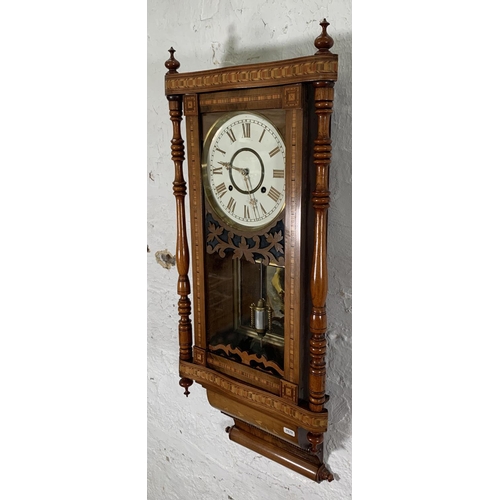 239 - A Victorian Tunbridge ware walnut cased chiming wall clock - approx. 88cm high x 36cm wide