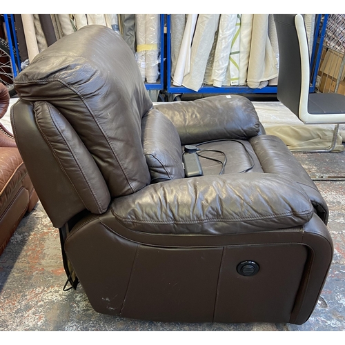 254 - A brown leather electric reclining armchair