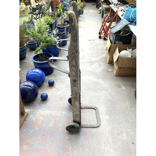 1075 - A vintage wood and metal sack truck - approx. 122cm high