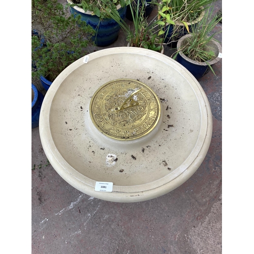 1081 - A cast concrete sundial bird bath - approx. 58cm high x 46cm diameter